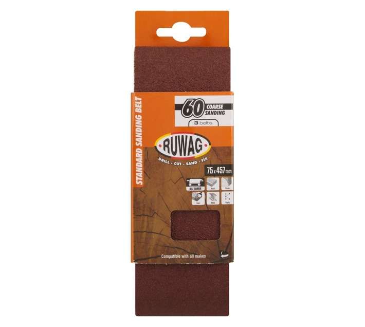 Ruwag 75 x 475mm P60 Sanding Belts (3 Pack)