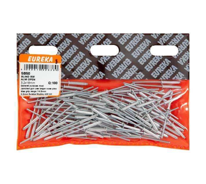 Eureka 10 x Aluminium Open Blind Rivet (3.2 x 18mm)
