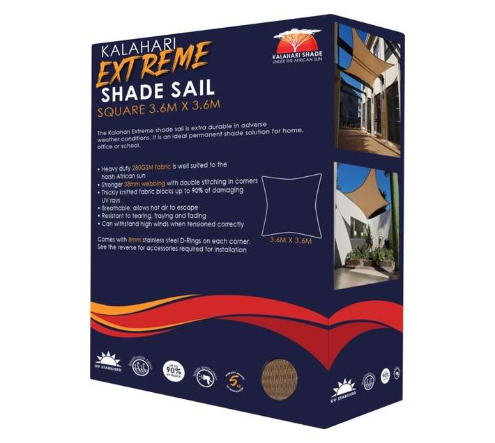 Kalahari Extreme Square Shade Sail - Sand (3600mm)