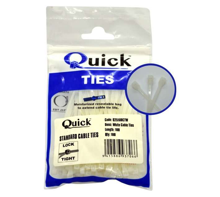 Quick Ties Cable Ties - White (2.5 x 100mm)