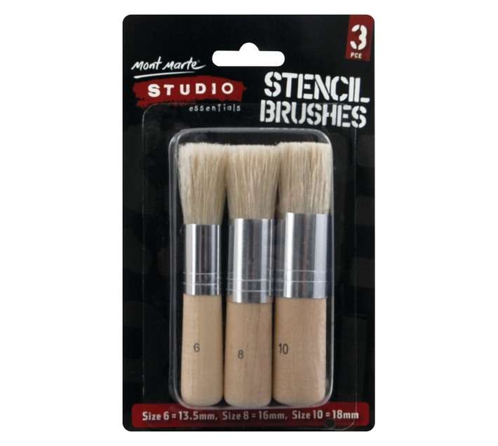 Mont Marte 3 Piece Silver Series Stencil Brush Set - Brown/Silver