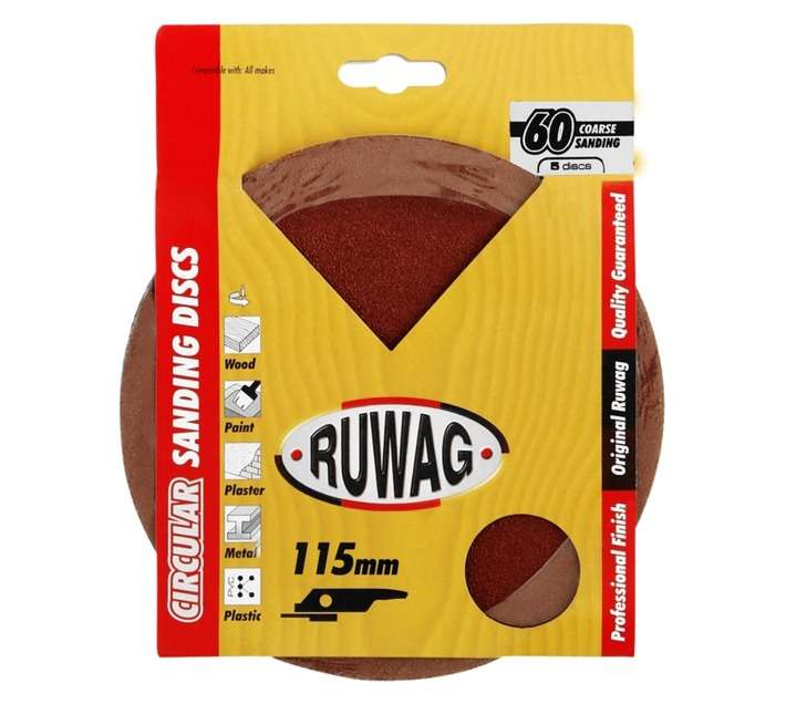 Ruwag 115mm P60 Fibre Circular Sanding Discs (5 Pack)