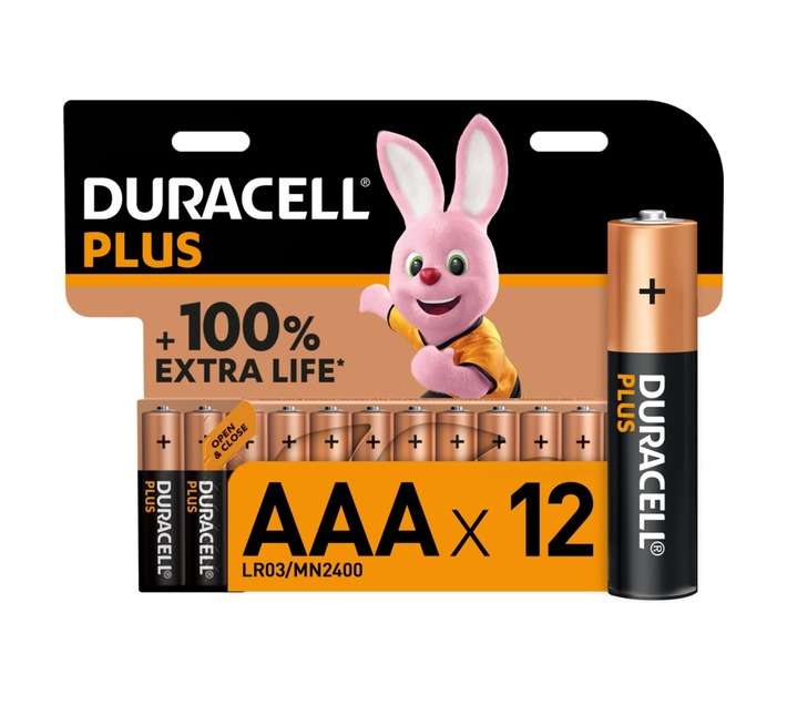 Duracell Plus 12 x Alkaline Batteries (AAA)