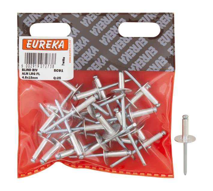 Eureka 25 x Large Aluminium Blind Rivets (4.8 x 15mm)