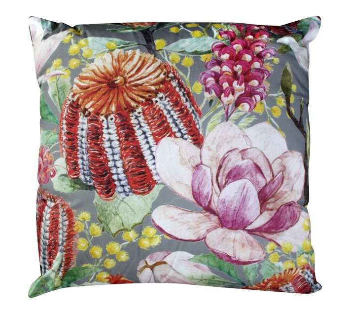 Design House Floral Banskia Scatter Cushion - Grey (600 x 600mm)