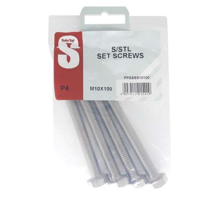 Safe Top 4 x Stainless Steel M10 Set Screws (10 x 100mm)