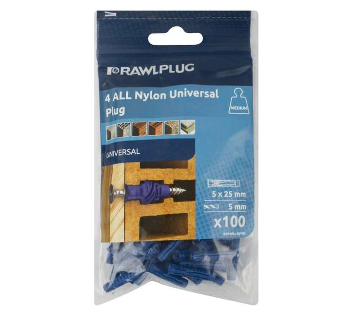 Rawlplug Universal Plugs - Blue (5 x 25mm)
