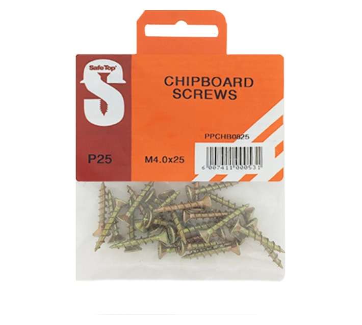 Safe Top Chipboard Screws PP M4 x 25mm (25 Pack)