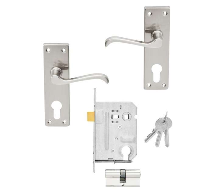 Mackie Victorian Handle Straight Plated Scroll Pressed Steel Profile Cylinder Satin Nickel Lock S...