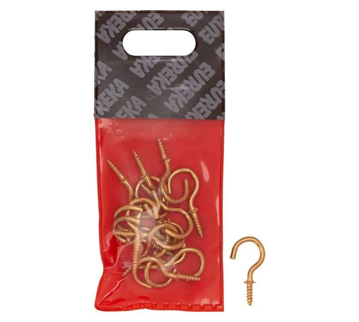 Eureka 16 x Brass Plated Round Cup Hooks (19mm)