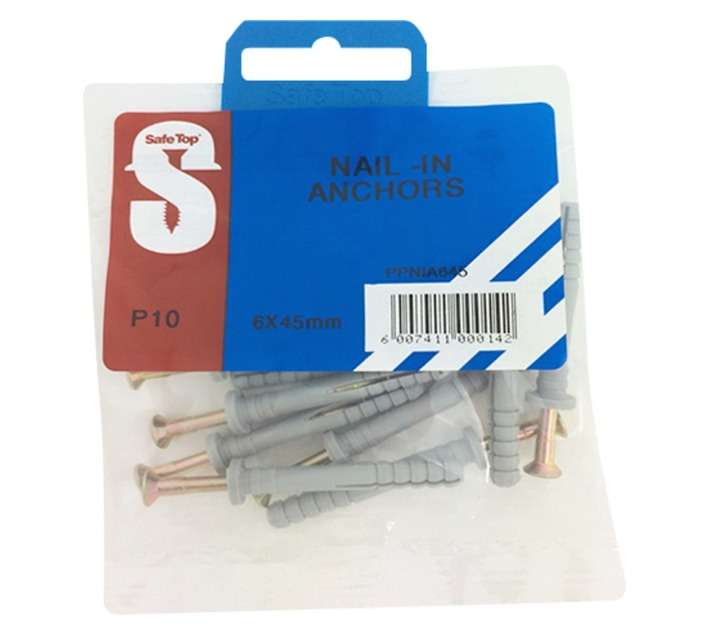 Safe Top 10 x Nail In Anchors (6 x 45mm)