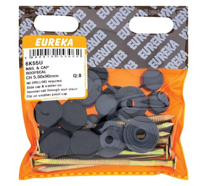 Eureka 8 x Roof Seal Nails and Caps - Chrome (90 x 5mm)