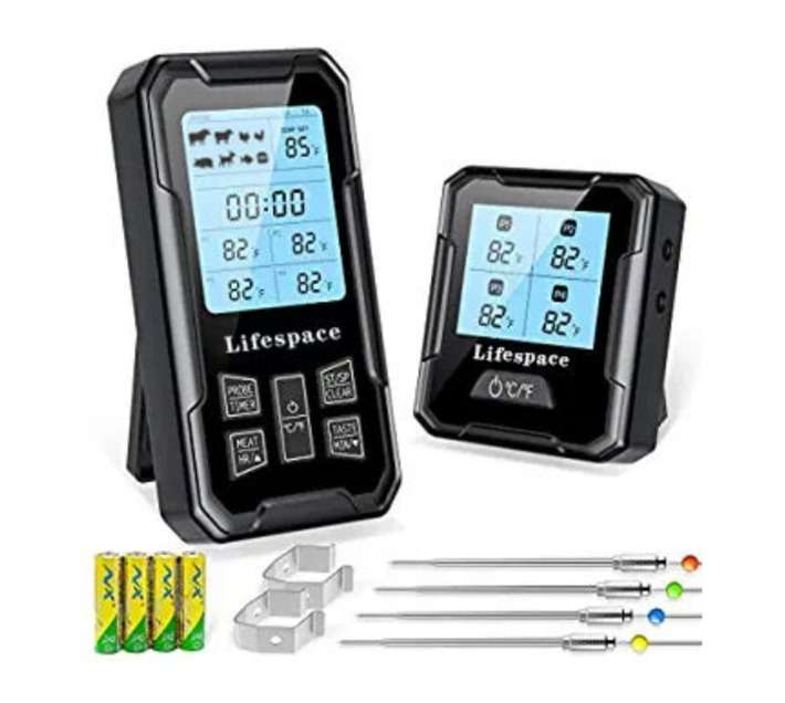 Lifespace 4 Probe Wireless Cooking Meat Thermometer - Black
