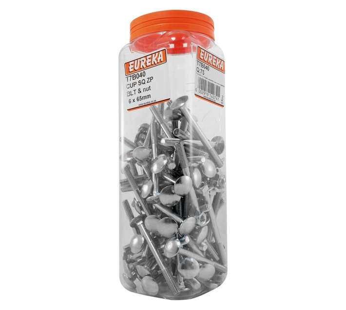 Eureka 6 x 65mm Cup Square ZP Bolt and Nut (75 Pack)