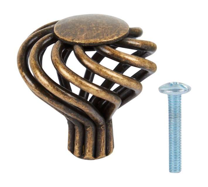 Home and Kitchen Birdcage Knob - Antique Brass (38mm)