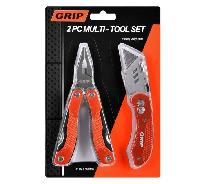 Grip 2 Piece Multitool and Utility Knife Set - Orange/Silver