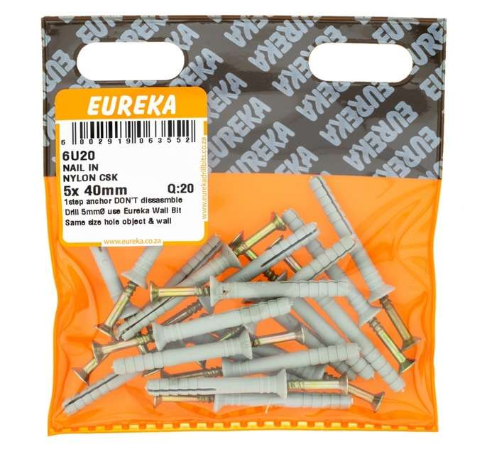 Eureka 6U20 5 x 40mm Nail In Nylon Countersunk (20 Pack)