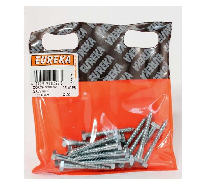 Eureka 1CE10U 5 x 40mm Coach Screw Galvanised (20 Pack)