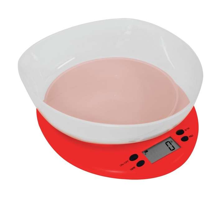 Casa Plastic Kitchen Scale with Bowl - Fresco Red (200 x 60 x 215mm)