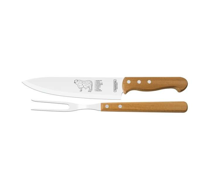Tramontina 22399/074 2 Piece Meat Knife and Fork Carving Set - Silver/Brown (16 x 160 x 26mm)