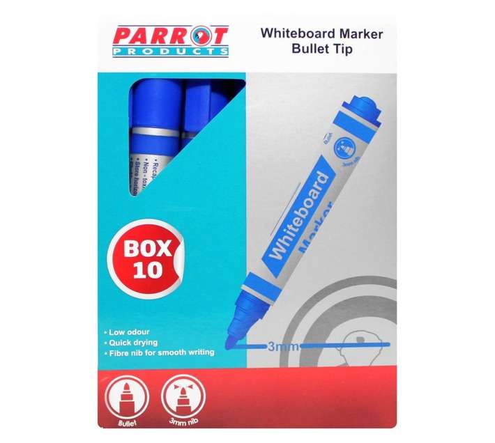 Parrot Products PW1001D 10 x Bullet Tip Whiteboard Marker - Dark Blue