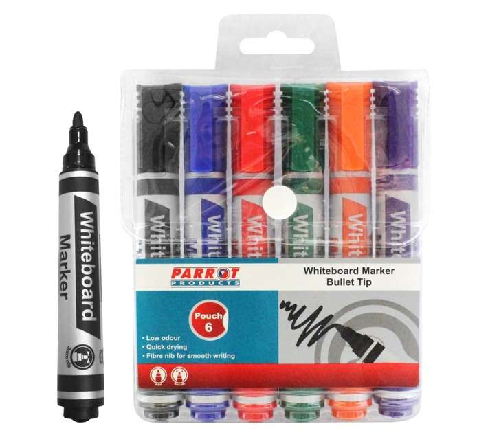 Parrot Products PW0601A 6 x Bullet Tip Whiteboard Marker - Assorted