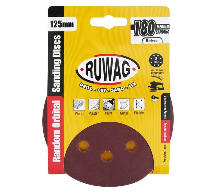 Ruwag 125mm P180 Random Orbital Sanding Discs (5 Pack)