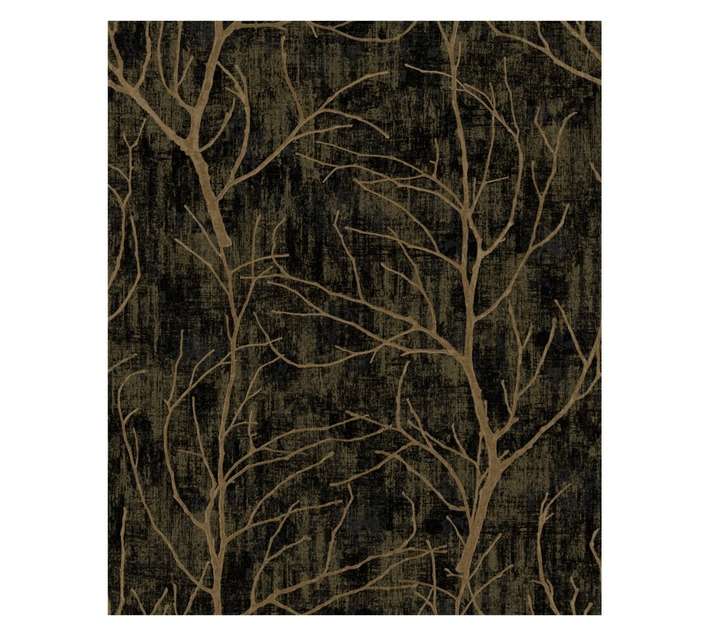 Fired Earth Trees Wallpaper - Black/Gold (10m x 530mm)