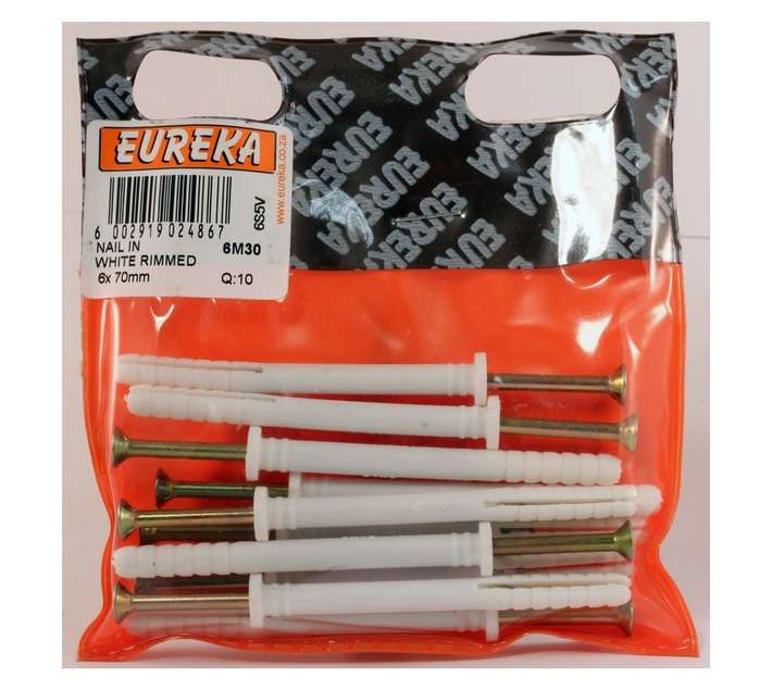 Eureka 6M30 6 x 70mm Nail In Rimmed - White (10 Pack)
