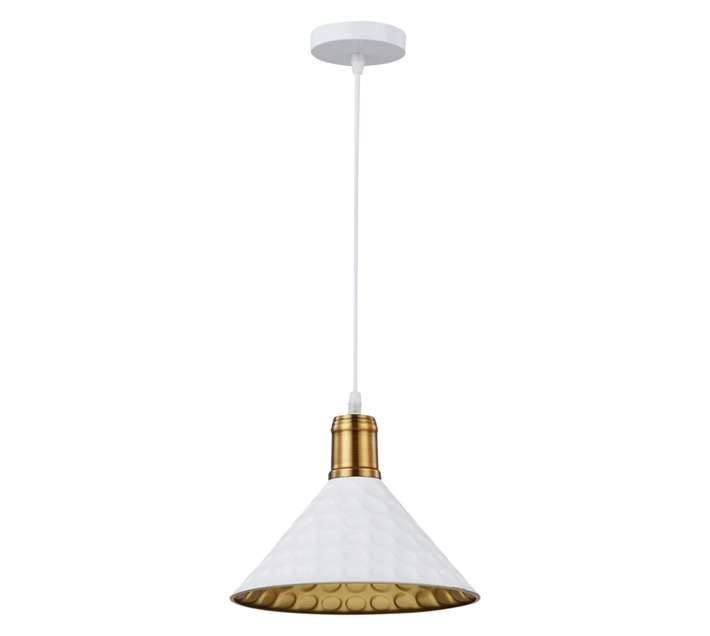 Bright Star Lighting 1 Light Dented Iron Pendant - White/Gold (35W)