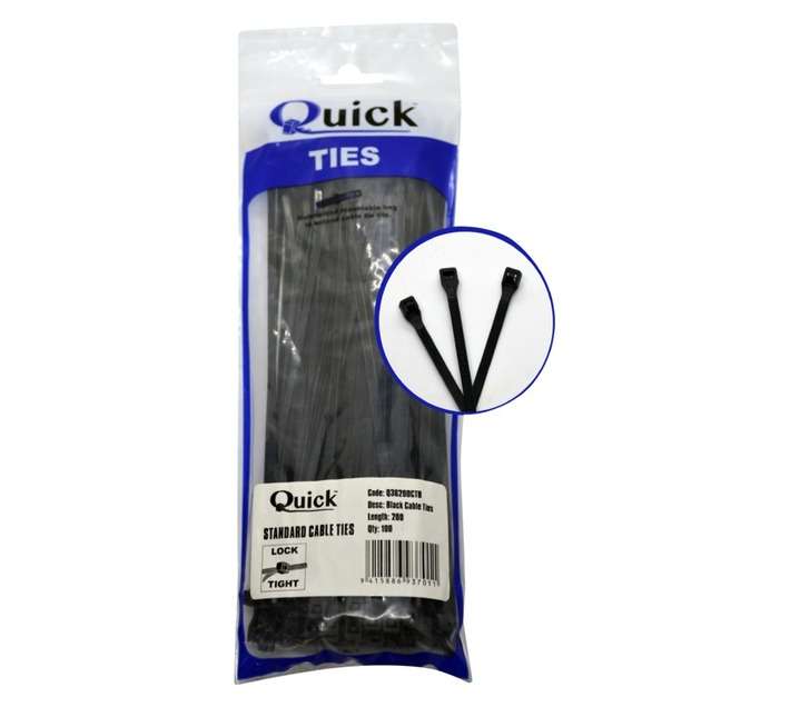 Quick Ties Cable Ties - Black (3.6 x 200mm)