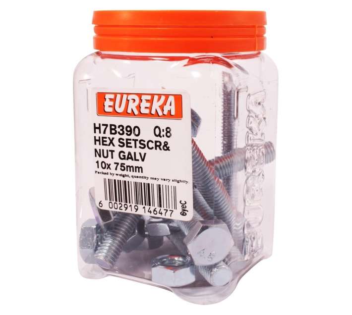 Eureka 10 x 75mm Hex Screw and Nut Set (8 Pack)