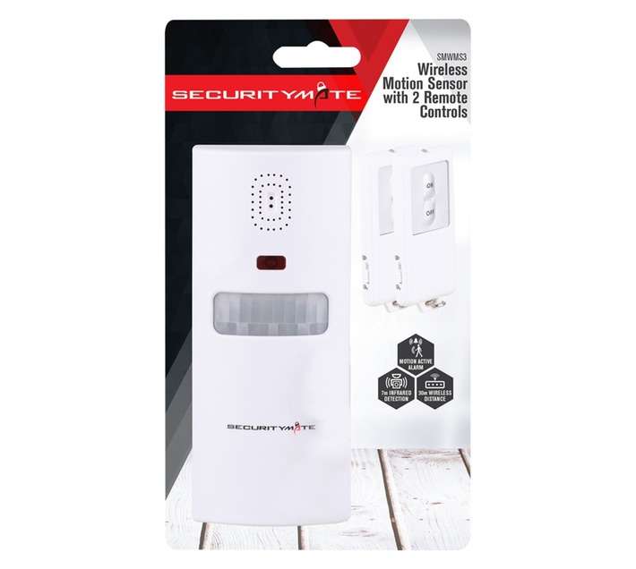 Securitymate Wireless Motion Sensor Including 2 White remotes (50 x 130 x 210mm)