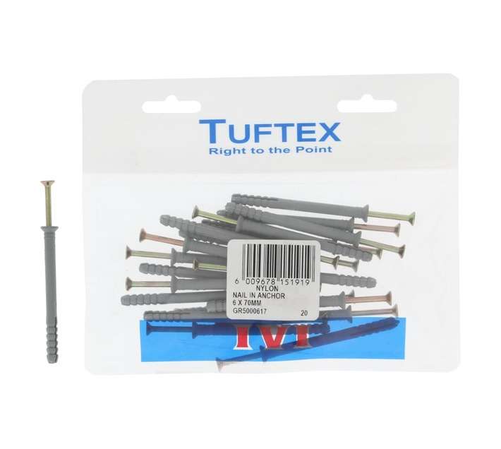 Tuftex 20 x Nylon Nail In Anchors (70 x 6mm)