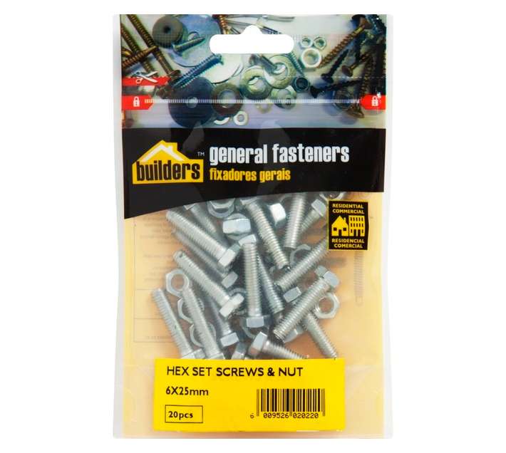 BP-SETN0625-20 20 x Hex Bolts and Nuts Set (6 x 25mm)