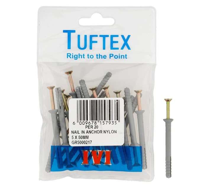 Tuftex 20 x Nylon Nail In Anchors (50 x 5mm)