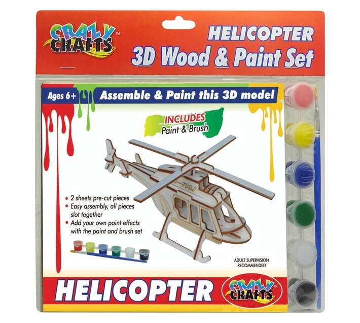 Crazy Crafts 3D Wood Helicopter and Paint Set