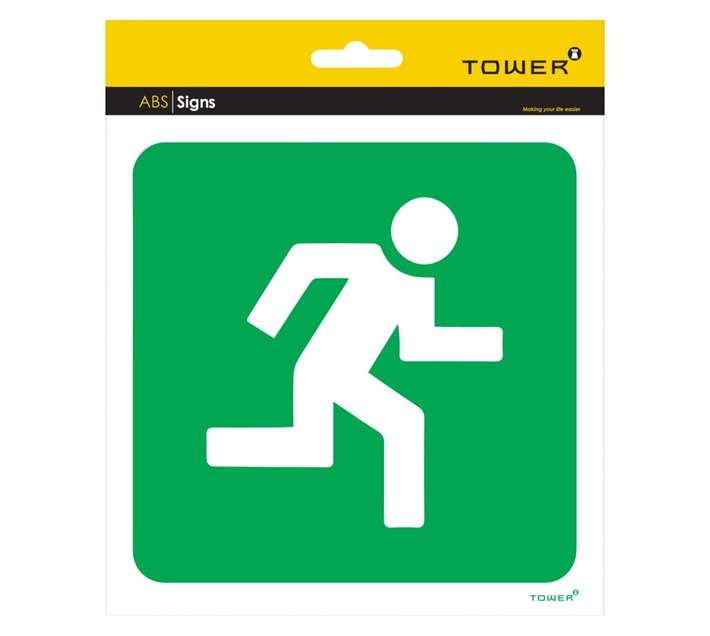 Tower Man Run Right Sign - Green/White (190 x 190mm)