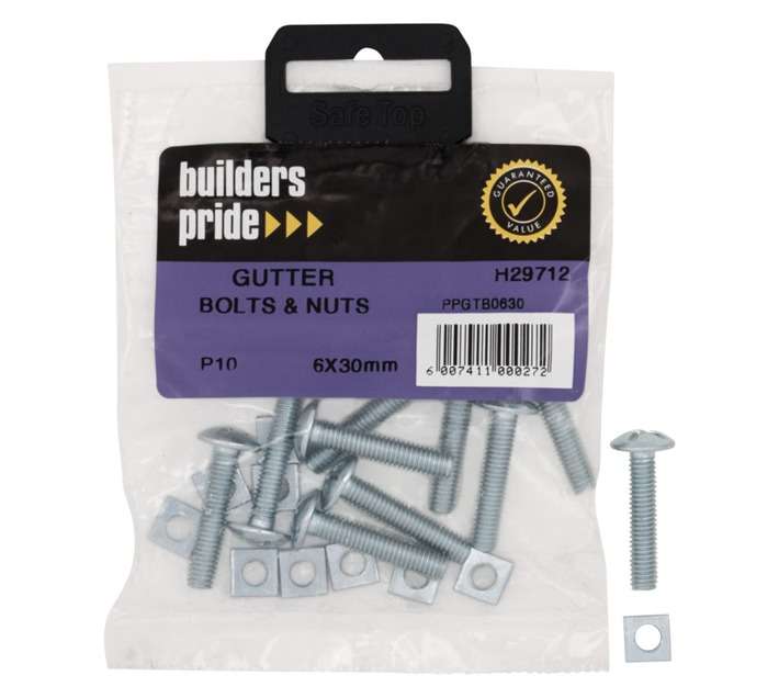 Safe Top 6 x 30mm Gutter Bolt and Nut (10 Pack)