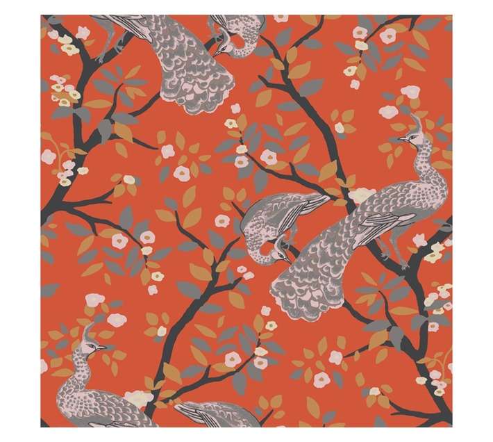 Fired Earth Peacock Wallpaper - Orange (10m x 530mm)
