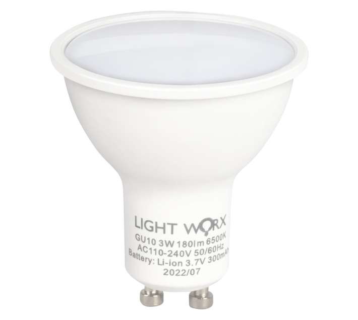 Lightworx GU10 Battery Backup Globe - Cool White (3W)