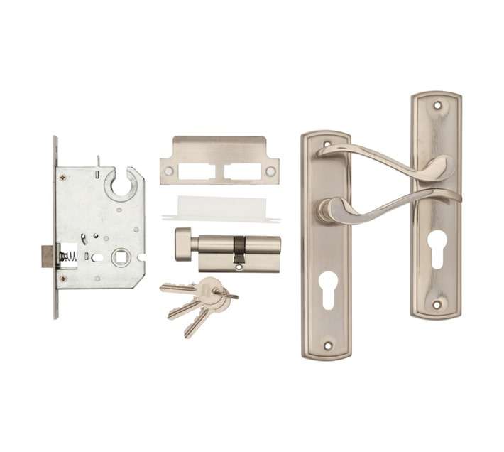 Milan Cylinder Lock and Handle Set - Silver