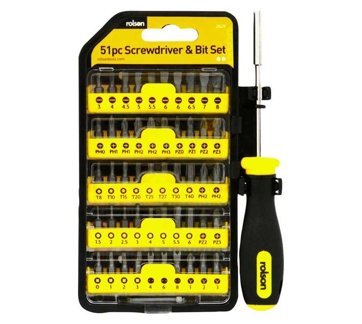 Rolson 51 Piece Ratchet Screwdriver and Bit Set - Black/Yellow
