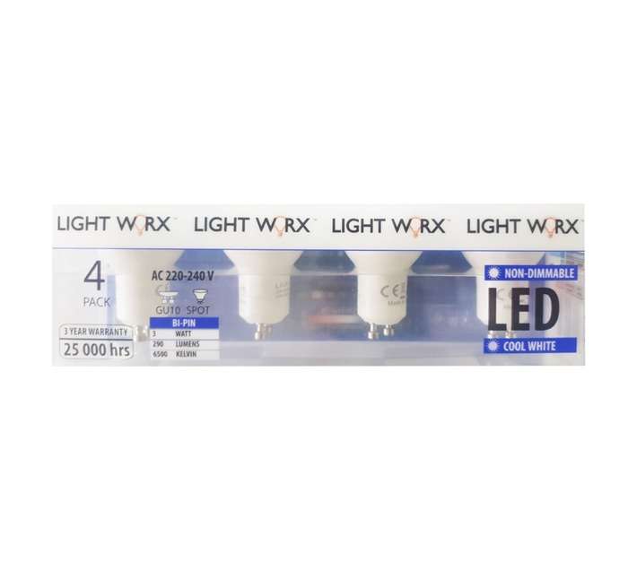 Lightworx LED GU10 3w - Cool White (4 Pack)