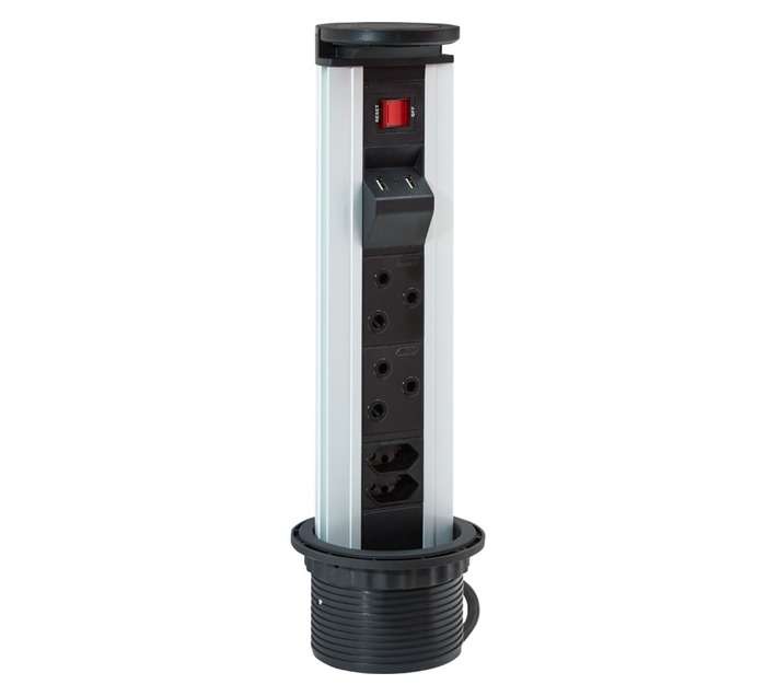 Major Tech Pull Up Tower 2rsa/2euro/2usb - Silver/Black