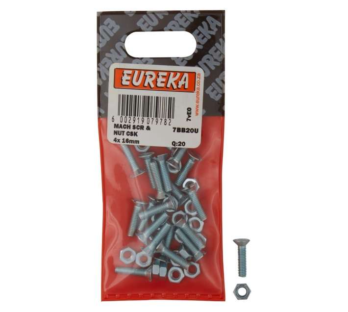 Eureka 4 x 16mm Machine Screw and Nut (15 Pack)