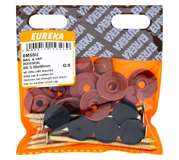 Eureka 8 x Roof Seal Nails and Caps - Brass (90 x 5mm)