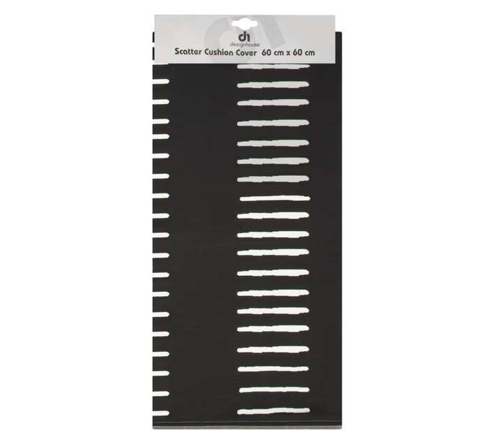 Design House Horizontal Dashes Scatter Cushion Cover - Black/White (600 x 600mm)
