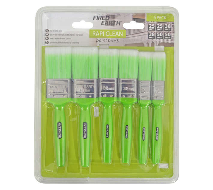 Fired Earth Rapi Clean 6 Piece Paint Brushes - Lime