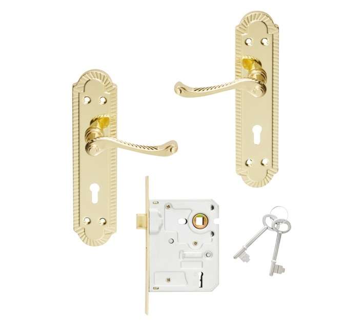 Mackie Georgian Gable Plated Scroll Pro Series 2 Lever Brass Lock Set (250 x 160 x 60mm)